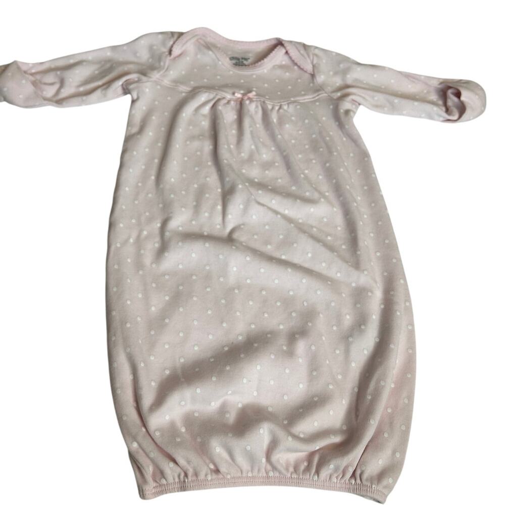 Little Me sz 0-3M sleeper gown soft pink w/delicate mini dots built in mittens